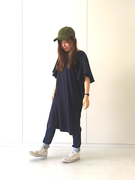 「Lee（リー）のアイテム（キャップ）」を使った、ふたわたりさん（レディース・150cm）の夏コーディネート