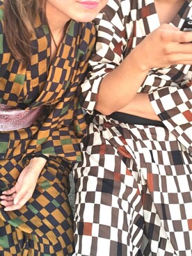 レトロモダン市松柄浴衣を使った人気ファッションコーディネート - WEAR