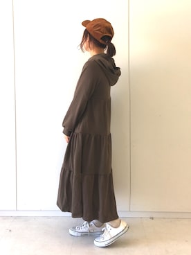 「アイラブCONVERSE」｜「アイテム（ワンピース/ドレス）」を使った、ふたわたりさん（レディース・150cm）の冬コーディネート