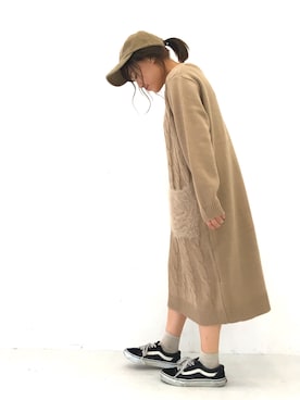 「Lee（リー）のアイテム（キャップ）」を使った、ふたわたりさん（レディース・150cm）の冬コーディネート