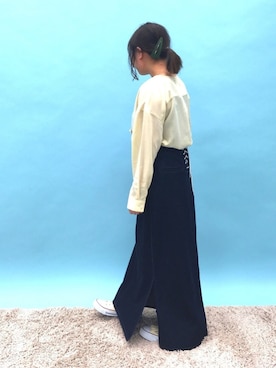 「アイテム（デニムスカート）」を使った、ふたわたりさん（レディース・150cm・20代）の冬コーディネート