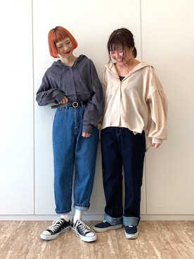 「E hyphen world gallery（イーハイフンワールドギャラリー）のラメリブタンクトップ（タンクトップ）」を使った、ふたわたりさん（レディース・150cm）の春コーディネート