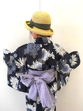 「むぎわら帽子」｜「アイテム（浴衣）」を使った、ふたわたりさん（レディース・150cm）の夏コーディネート
