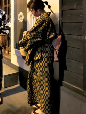 レトロモダン市松柄浴衣を使った人気ファッションコーディネート - WEAR
