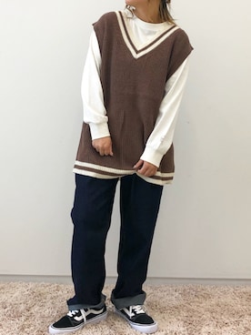 「FILA（フィラ）のアイテム（スウェット）」を使った、ふたわたりさん（レディース・150cm）の秋コーディネート