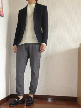 「AAA+（サンエープラス）のアイテム（モカシン/デッキシューズ）」を使った、YUTAKAさん（メンズ・177cm）の冬コーディネート