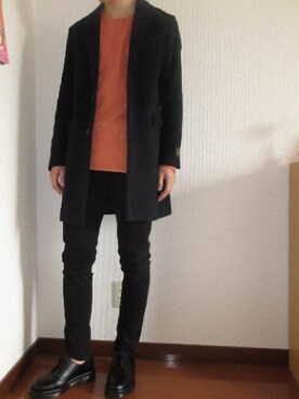 「アイテム（チェスターコート、ブルー系）」を使った、YUTAKAさん（メンズ・177cm）の春コーディネート