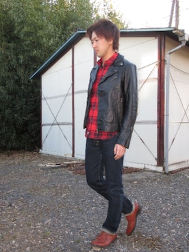 「JOURNAL STANDARD relume（ジャーナルスタンダード　レリューム）のアイテム（ライダースジャケット）」を使った、YUTAKAさん（メンズ・177cm）の冬コーディネート