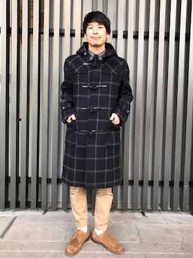 「green label relaxing（グリーンレーベルリラクシング）のアイテム（ダッフルコート）」を使った、中田 光風さん（メンズ・173cm）の冬コーディネート