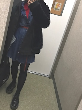 「赤ニット」｜「アイテム（シャツワンピース）」を使った、mkさん（レディース・143cm）の冬コーディネート
