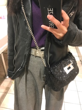 「スパンコール」｜「アイテム（ライダースジャケット）」を使った、mkさん（レディース・143cm）の冬コーディネート