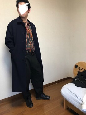 「ワンポイント」｜「アイテム（ステンカラーコート）」を使った、ujiさん（メンズ・178cm）の冬コーディネート