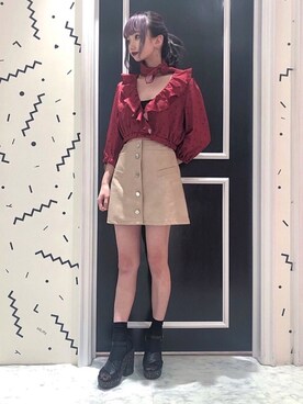 「レザースカート」｜「アイテム（財布/小物）」を使った、𝒮𝒶𝓎𝒶𝓀𝒶さん（レディース・154cm）の秋コーディネート