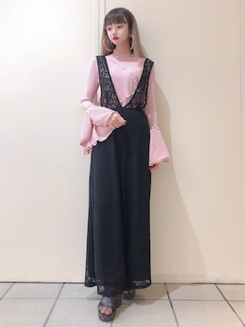 「フレアスリーブ」｜「アイテム（サロペット/オーバーオール）」を使った、𝒮𝒶𝓎𝒶𝓀𝒶さん（レディース・154cm）の春コーディネート