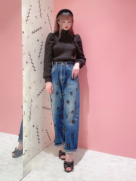 「リメイクデニム」｜「アイテム（ニット/セーター）」を使った、𝒮𝒶𝓎𝒶𝓀𝒶さん（レディース・154cm）の冬コーディネート