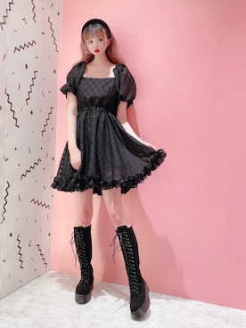 「オールブラック」｜「アイテム（チュニック）」を使った、𝒮𝒶𝓎𝒶𝓀𝒶さん（レディース・154cm）の冬コーディネート