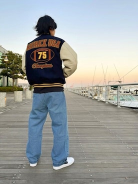 「アヴィレックス(AVIREX)」｜「アイテム（スタジャン）」を使った、浩樹さん（メンズ・173cm）の冬コーディネート