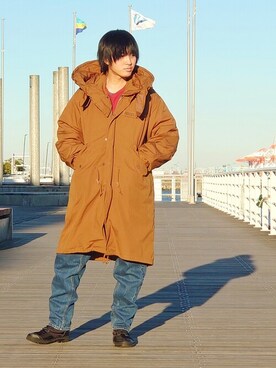 「AVIREX（アヴィレックス）のアイテム（モッズコート）」を使った、浩樹さん（メンズ・173cm）の冬コーディネート
