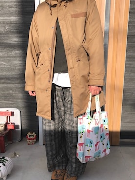 「ぽっちゃりコーデ」｜「アイテム（モッズコート）」を使った、kinacoさん（レディース・167cm）の冬コーディネート