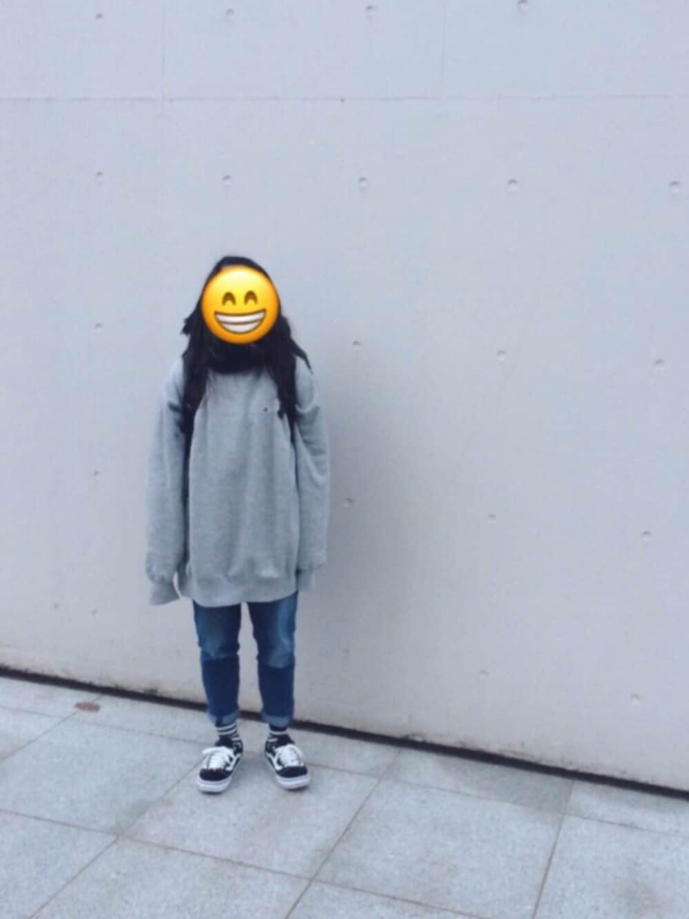 「ズルズル、だぼだぼ、チャンピオン、ネルシャツ、マフラー、WEGO、GU、ライトオン、バンズ」｜「WEGOのアイテム（マフラー、グリーン系）」を使った、sacoさん（レディース・153cm）の冬コーディネートの1枚目の写真