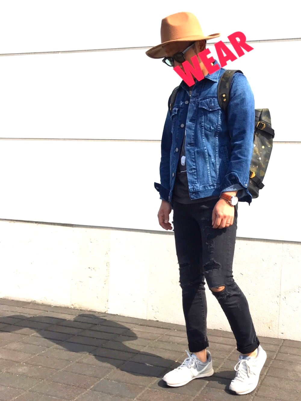 「ナノユニバース、BAYFLOW(BAYFLOW)、NIKE、ジャンティバンティ、H&M、春コーデ、デニムジャケット、パパコーデ、かっこいい父になりたい」｜「NANO universeのF/PEウールロングブリムハット（ハット、ベージュ系）」を使った、★Pérez★さん（メンズ・171cm）の春コーディネートの1枚目の写真