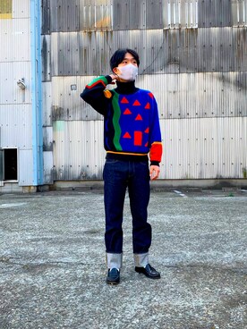 「UNIQLO（ユニクロ）のアイテム（デニムパンツ、ブラック系）」を使った、かさしょうさん（メンズ・172cm）の冬コーディネート