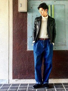 「BLACK COMME des GARÇONS」｜「アイテム（ライダースジャケット）」を使った、HIROMUさん（メンズ・185cm）の冬コーディネート