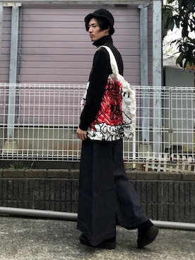 「COMME des GARCONS HOMME DEUX（コムデギャルソンオムドゥ）のアイテム（スウェット）」を使った、HIROMUさん（メンズ・185cm）の春コーディネート