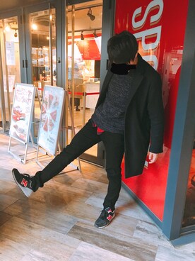 「原宿」｜「アイテム（チェスターコート）」を使った、Takumiさん（メンズ・181cm）の冬コーディネート