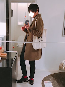 「おでかけ」｜「アイテム（チェスターコート）」を使った、Takumiさん（メンズ・181cm）の冬コーディネート