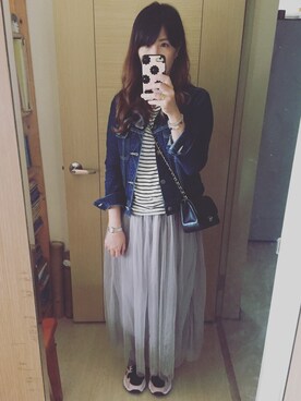「chanel」｜「アイテム（デニムジャケット）」を使った、Winnie C 🇹🇼さん（レディース・163cm）の春コーディネート