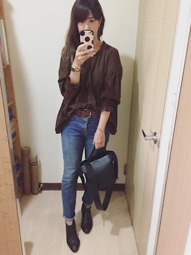 「Supreme.La.La.（シュープリームララ）のアイテム（パンツ）」を使った、Winnie C 🇹🇼さん（レディース・163cm）の秋コーディネート
