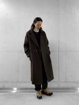 「ブラウン×ブラック」｜「アイテム（チェスターコート）」を使った、taikiさん（メンズ・177cm）の秋コーディネート