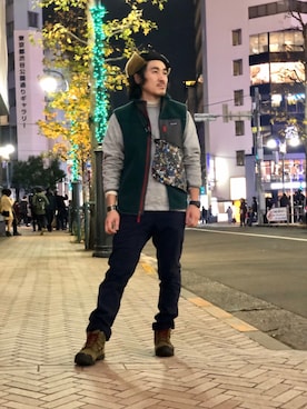 「and wander（アンドワンダー）のアイテム（バッグ）」を使った、A.高橋さん（メンズ・171cm）の冬コーディネート