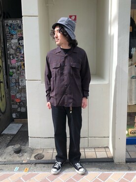 「meanswhile（ミーンズワイル）のアイテム（帽子）」を使った、A.高橋さん（メンズ・171cm）の春コーディネート