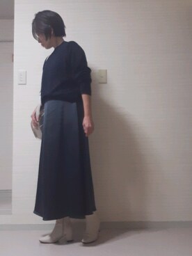 「クルーネックニット」｜tomonsさん（レディース・155cm）の冬コーディネート