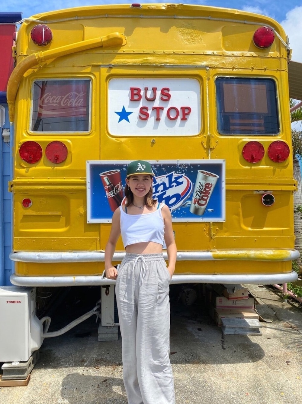 「ラブアンドピース2020、ROXY、水着、シンプル、キャップ、スニーカーコーデ、白スニーカー、AF1、エアフォースワン、高身長女子」｜「ROXYのRIDING MOON ATH TRI / ロキシー スウィムウェア ビキニ フラワープリント 2点セット 水着 レディース（水着、ブルー系）」を使った、ｓａｒｒｙさん（レディース・177cm）の秋コーディネートの1枚目の写真