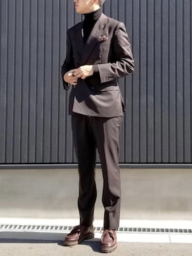 「パラブーツ」｜「アイテム（スーツセット）」を使った、カシヤマさん（メンズ・173cm）の冬コーディネート