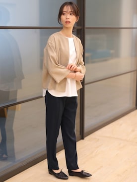 「アイテム（ノーカラージャケット、グレー系）」を使った、カシヤマさん（レディース・163cm）の春コーディネート