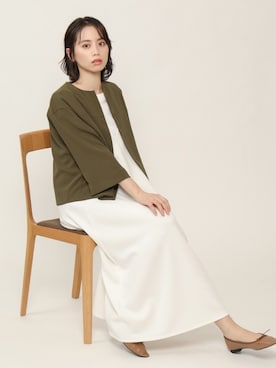 「春めきシューズ」｜「アイテム（ノーカラージャケット）」を使った、カシヤマさん（レディース・163cm）の春コーディネート