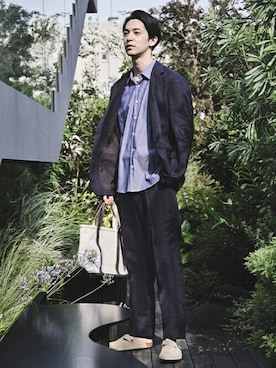 「アイテム（テーラードジャケット）」を使った、カシヤマさん（メンズ・185cm）の夏コーディネート