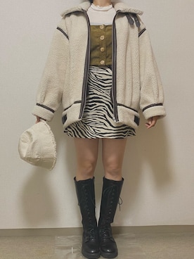 「Chico（チコ）のアイテム（ムートンコート）」を使った、chii8216さん（レディース・163cm）の冬コーディネート