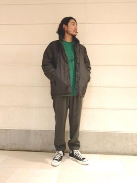 「BEAUTY&YOUTH UNITED ARROWS（ビューティーアンドユースユナイテッドアローズ）のBY パフ レイヤー ワイド テーパード イージーパンツ（その他パンツ）」を使った、野村　浩平さん（メンズ・174cm）の冬コーディネート