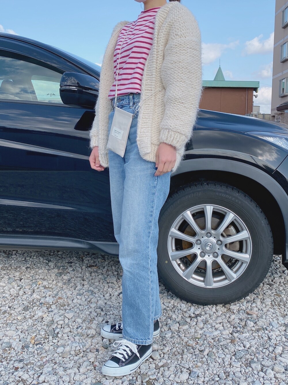 「beautiful peopleのアイテム（ショルダーバッグ、ホワイト系）」を使った、hppk04さん（レディース・166cm）の春コーディネートの1枚目の写真