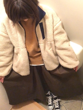 「ロンクスカート」｜「アイテム（ブルゾン）」を使った、eriさん（レディース・160cm）の冬コーディネート