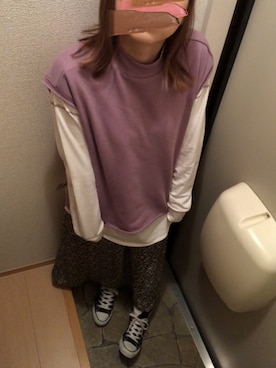 「FREAK'S STORE（フリークスストア）のスウェットベストレイヤードＴ(ニュアンスカラートップス)（Tシャツ/カットソー、パープル系）」を使った、eriさん（レディース・160cm）の秋コーディネート