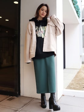 「春コート」｜「アイテム（ブルゾン）」を使った、関本香里さん（レディース・160cm）の冬コーディネート