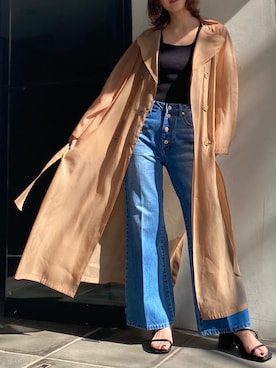 「シースルー」｜「アイテム（トレンチコート）」を使った、関本香里さん（レディース・160cm）の春コーディネート
