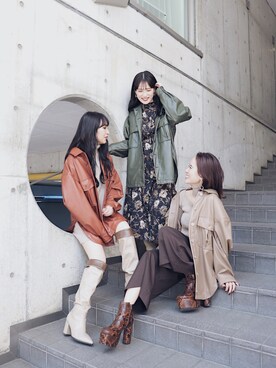 「MURUA（ムルーア）のシンセティックレザーシャツブルゾン（ブルゾン、ベージュ系）」を使った、関本香里さん（レディース・160cm）の夏コーディネート