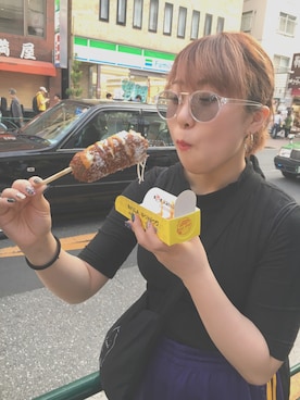 「カラーサングラス」｜「アイテム（スリッポン）」を使った、めーぷるさん（レディース・152cm）の夏コーディネート